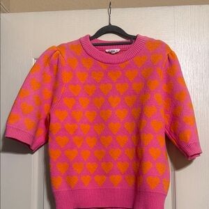 THML Pink Sweater with Orange Heart Pattern